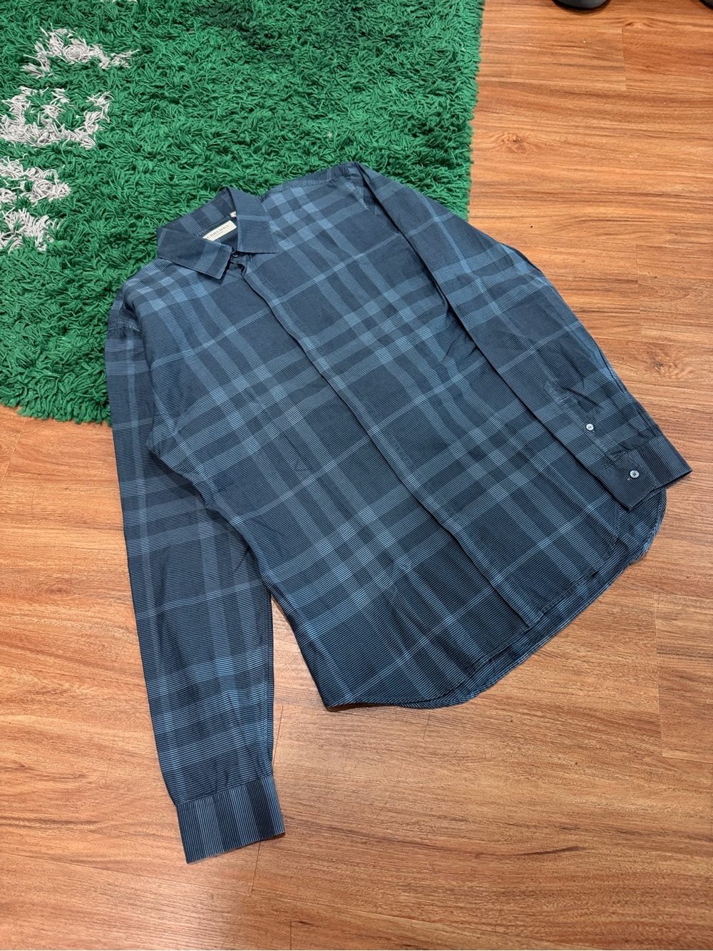 Burberry - Check Shirt - Dark Gray/Dark Navy - Size L - Preowned
